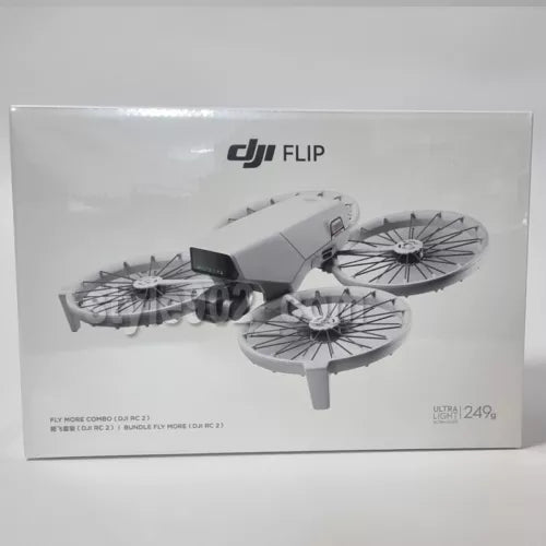 DJI Flip drone box with tri-propeller arms and controller