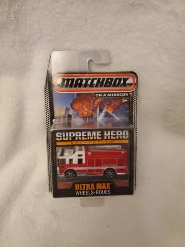 Matchbox Supreme Hero fire truck diecast in blister pack, red and white