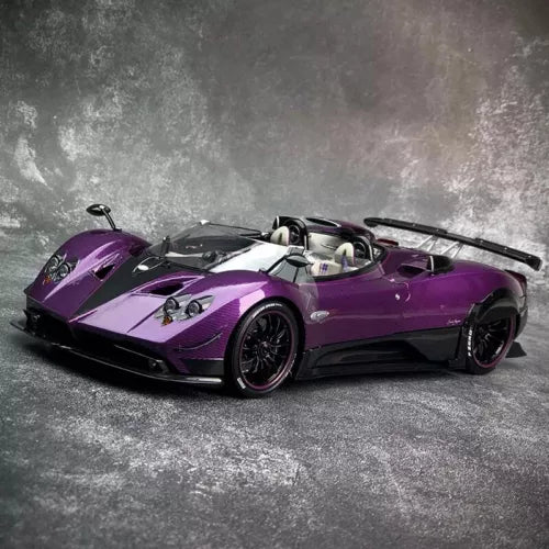 Pagani Zonda Barchetta 1:24 diecast sports car model in purple with open cockpit