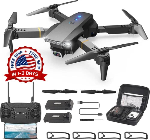 Black foldable FPV drone kit with remote controller and carrying case