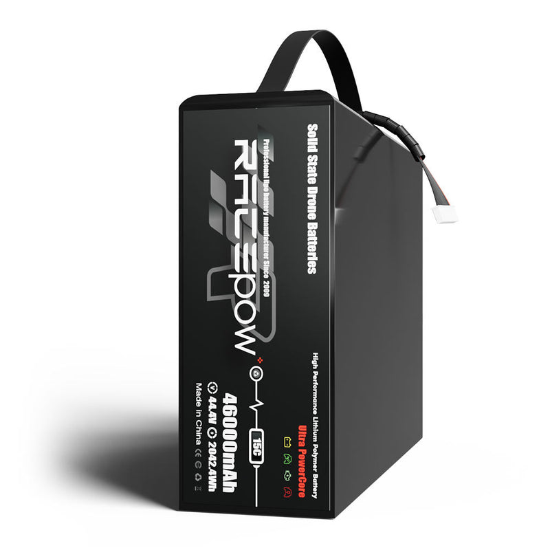 Semi-solid state LiPo battery pack, black with label and charging connector cable