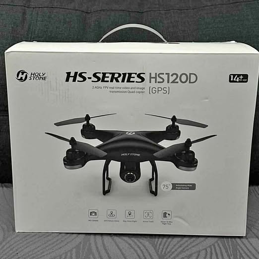 Holy Stone HS-Series HS120D quadcopter drone box with four propellers illustration