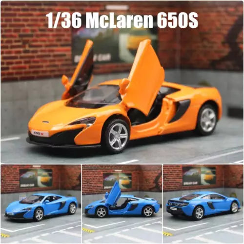 1:36 McLaren 650S diecast model car, orange with open doors