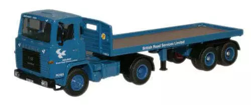 Oxford Diecast 1:76 Scania flatbed truck model, blue cab and raised chassis details