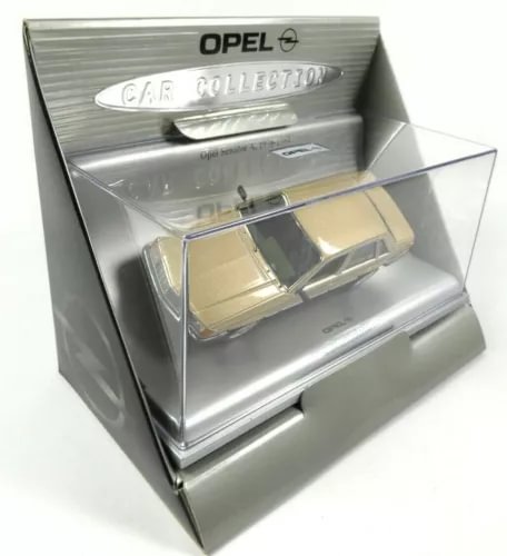 Gold diecast Opel Senator A model car in retail display box, 1:43 scale