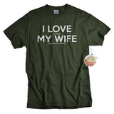 Dark green T-shirt with "I LOVE MY WIFE" graphic print
