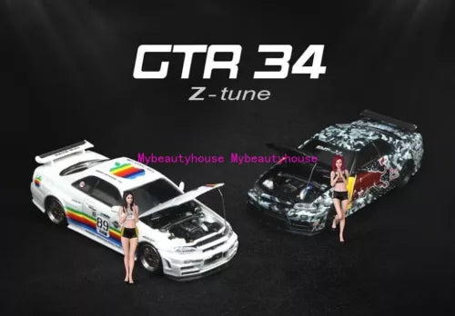 1:64 diecast metal car toy set with two cars and two standing figures