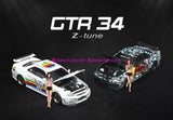 1:64 diecast metal car toy set with two cars and two standing figures