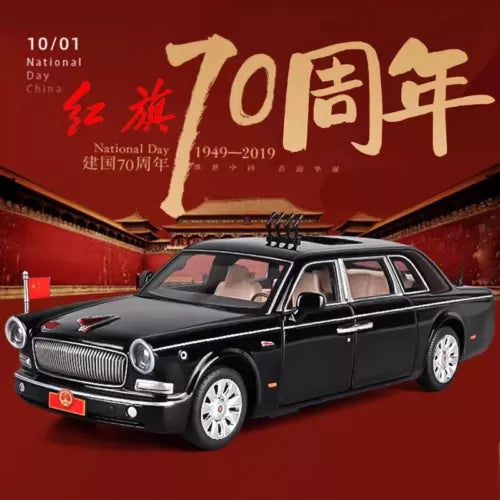 1:24 HONGQI L9 alloy limousine diecast car, black with chrome details, front 3/4 view
