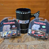 NASCAR mug with 2 diecast 1:64 cars in blister packs