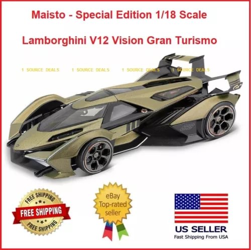 Maisto 1/18 die-cast model car, green and black supercar with front and side view