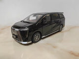 Black 1/18 diecast minivan model with chrome grille and front 3/4 view