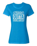 Blue ladies crewneck T-shirt with Straight Outta Drone Hunter graphic front