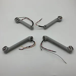 Drone motor arm repair parts with mounting arms and attached wire leads