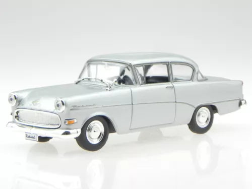 Silver classic sedan diecast model car, front-left 3/4 view, 1:43 scale