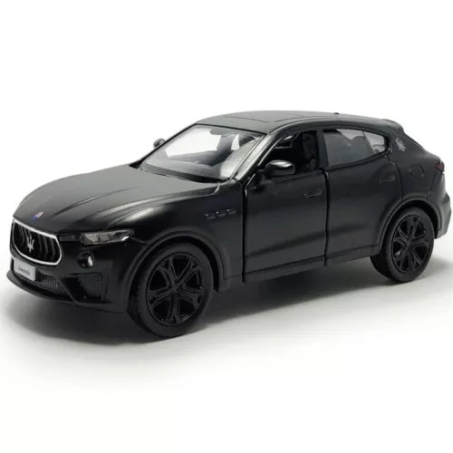 1:36 Maserati Levante GTS diecast model car, black, front three-quarter view