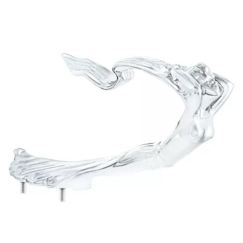 Chrome diecast flying lady hood ornament with wings and two mounting studs