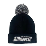 Black double-knit acrylic beanie hat with ribbed cuff and front AIRMOUSSE logo