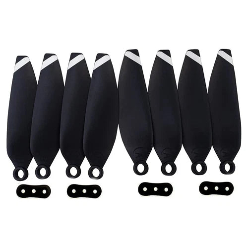 Set of 8 black folding drone propellers with hubs and mounting plates