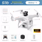White quadcopter drone with mounted camera and four propeller arms