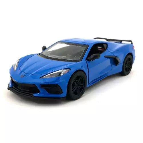 1:36 scale diecast sports car model, blue with black wheels and front grille