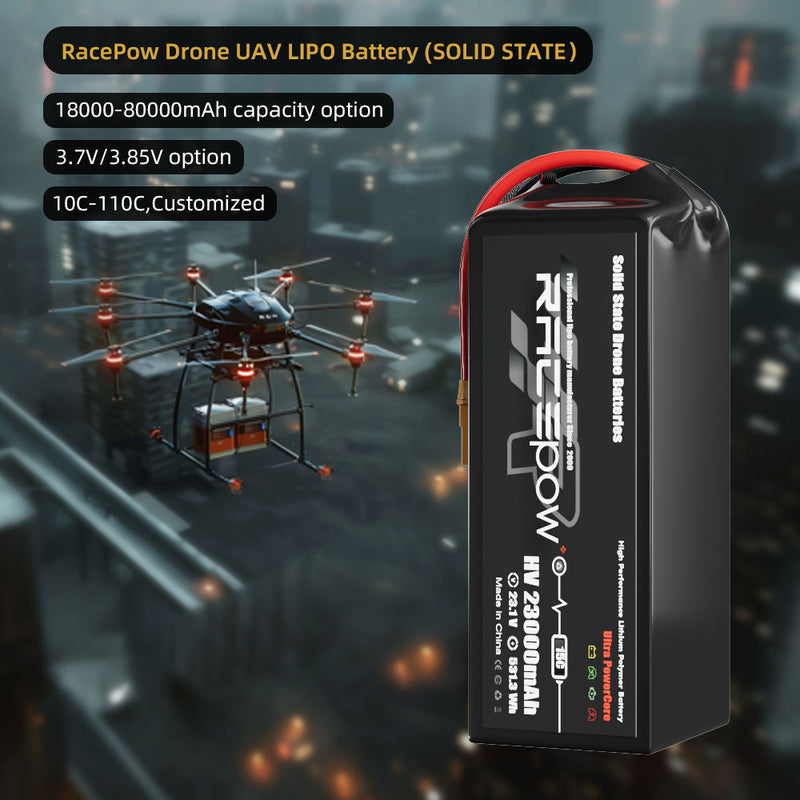 Racepow 6S/12S Semi Solid State Battery 22.2V 18000 23000 28000 29000 30000 34000mAh FPV Drone Battery for UAV Drone/Vtol Drone Drone