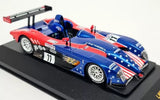 Diecast model race car in red, blue and white with US flag decals and #11