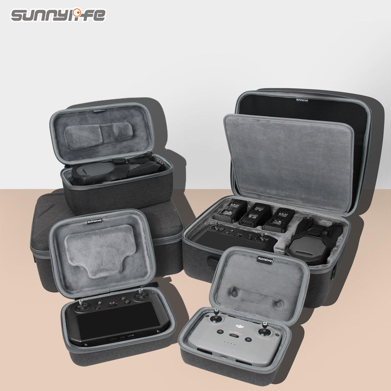 Dark gray drone accessory carrying cases with open organizer compartments