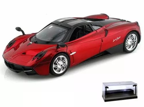 Red diecast sports car with clear display case and LED lights