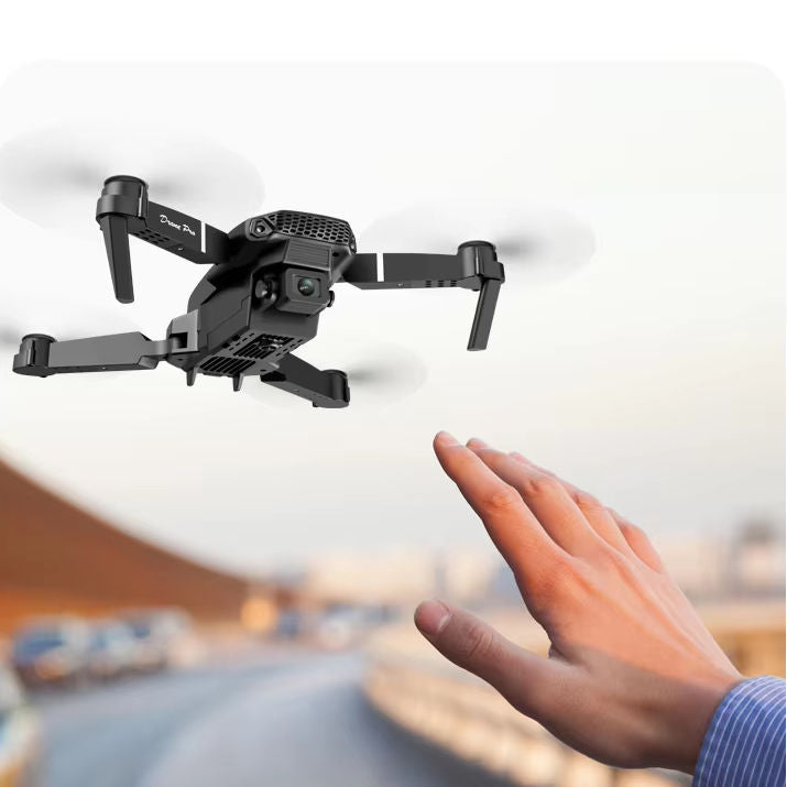Mini GPS beginner drone with foldable arms and camera module, black