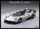 1:64 pearl white Huayra R Evo diecast model car with black accents