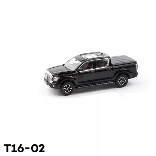 1/64 black diecast pickup truck model, single cab with open bed