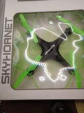 Sky hornet drone in retail box, black body with green propellers and frame