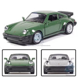 Green 1978 1:36 Porsche 911 Turbo diecast model car toy, front three-quarter view