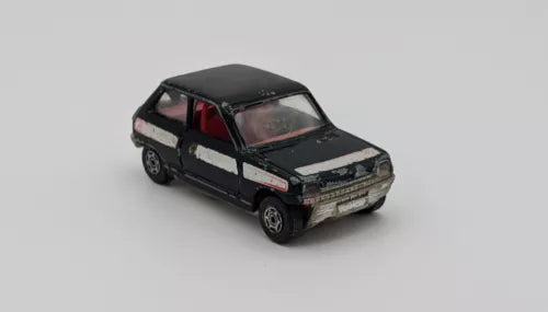 Black vintage Renault 5 TS 1:36 diecast model car, front 3/4 view