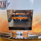 Orange and black 1971 diecast muscle car model with front grille detail, in box