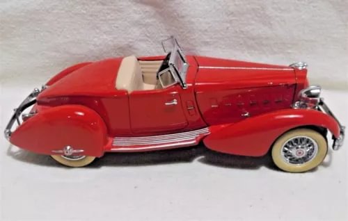 Danbury Mint diecast model car, red 1934 Packard speedster, side view