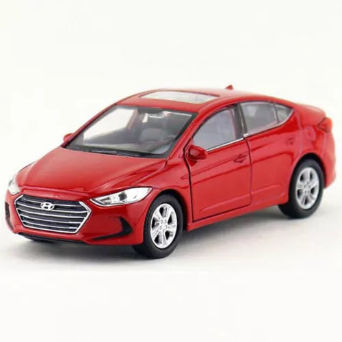 Hyundai Elantra diecast model car, red, front 3/4 view with detailed grille