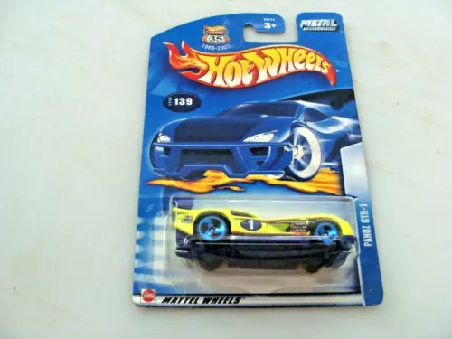 Hot Wheels 1:64 metal diecast car in blister pack, yellow and blue livery, #139