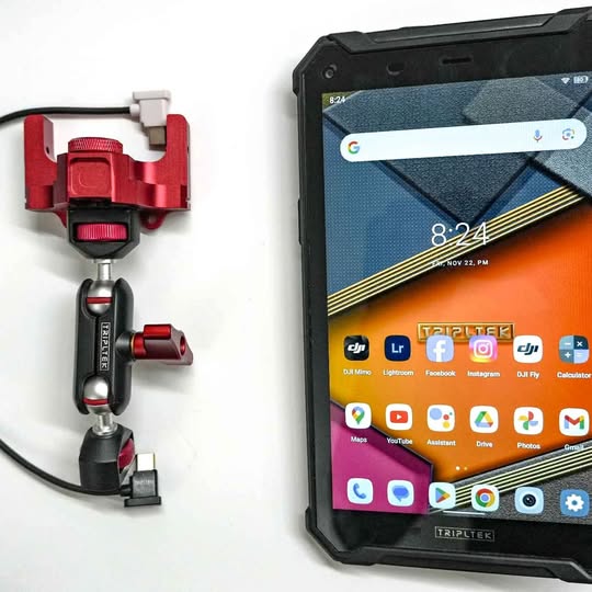Tripltek 9 Pro tablet with DJI drone mount, red and black hardware