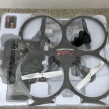 DBPOWER FPV drone with four propellers, in protective packaging set