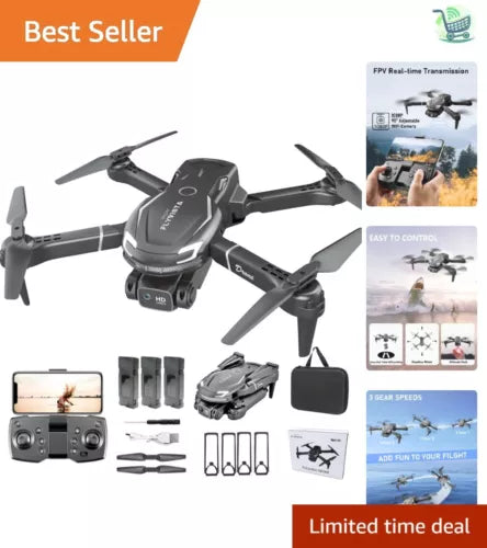 Shark-design FPV mini drone with 3 batteries and 1080p camera