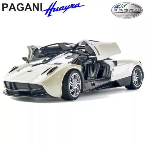 1/24 Pagani Huayra alloy diecast car model, white with black accents, front 3/4 view