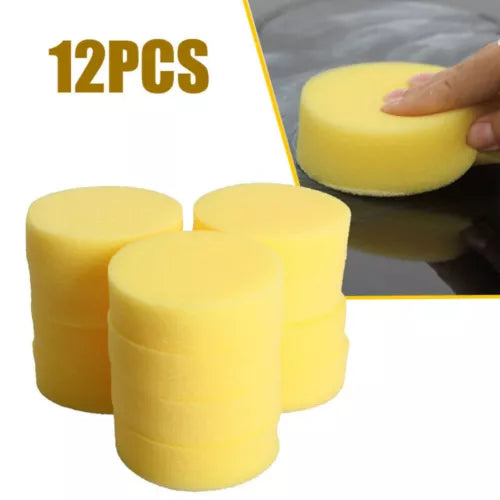 Yellow foam car-polishing sponges, 12-piece set with cylindrical pieces