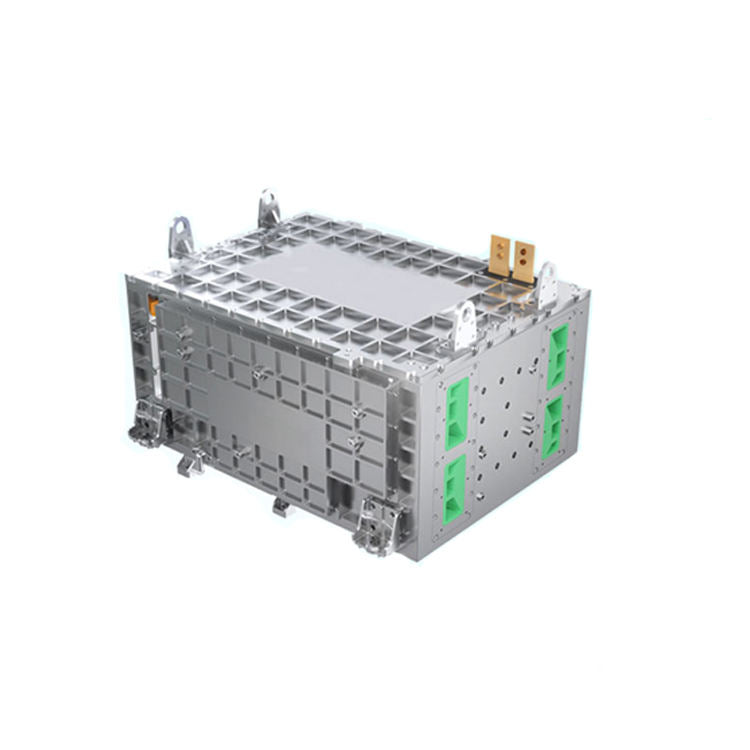 PEM hydrogen fuel cell stack with metal enclosure and visible ports