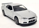Tayumo 1/36 - Nissan Skyline GT-R R34 V-Spec II Silver Diecast Model Car Toy