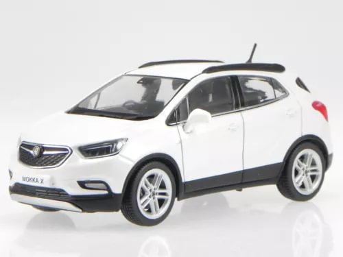 White compact SUV diecast model car, front-left view with black wheels and black roof