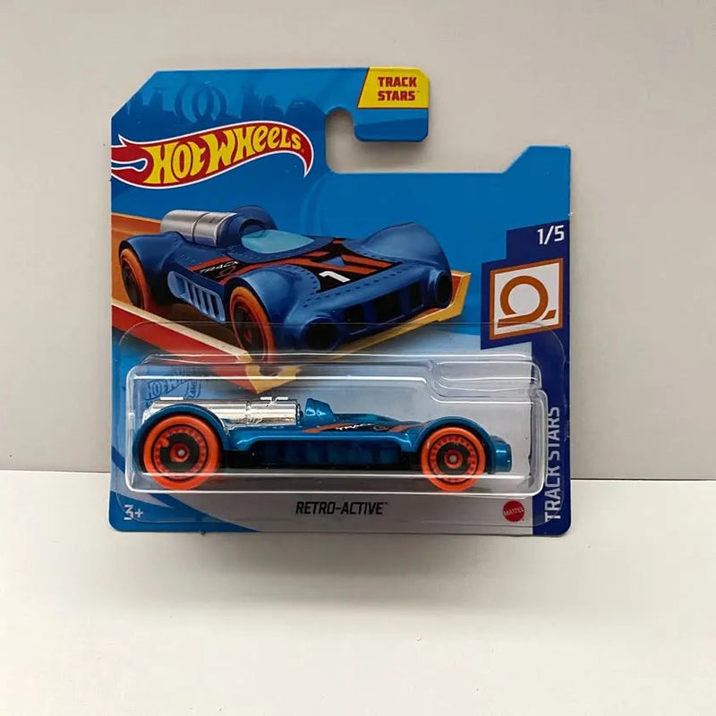 Hot Wheels Track Stars 1/5 retro-active blue race car diecast in carded blister