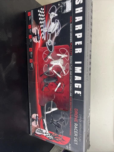 Racer drone set retail box with multiple quadcopter illustrations, red and black