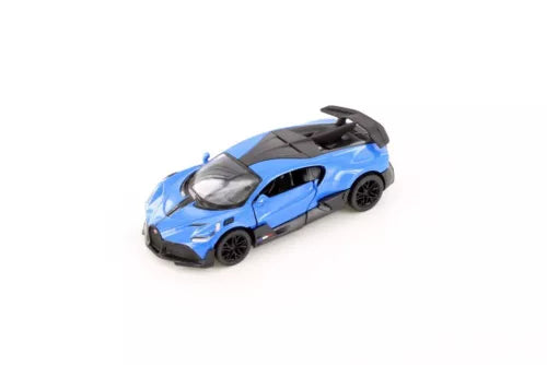 Blue diecast model car with black wheels and tinted windows, 1/36 scale toy